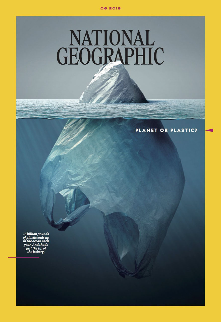 Capa da National Geographic de junho de 2018: planeta ou plástico?